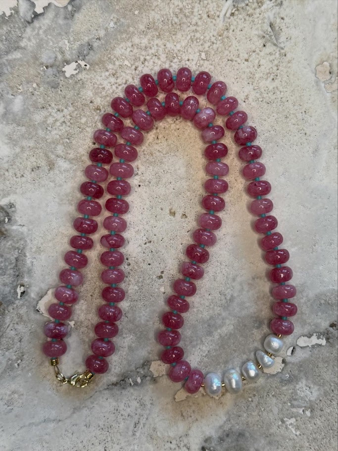 Pearl & Gemstone Jade Rondelle Necklace