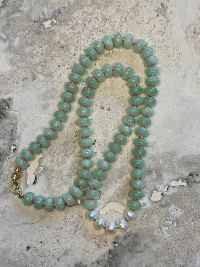 Pearl & Gemstone Jade Rondelle Necklace