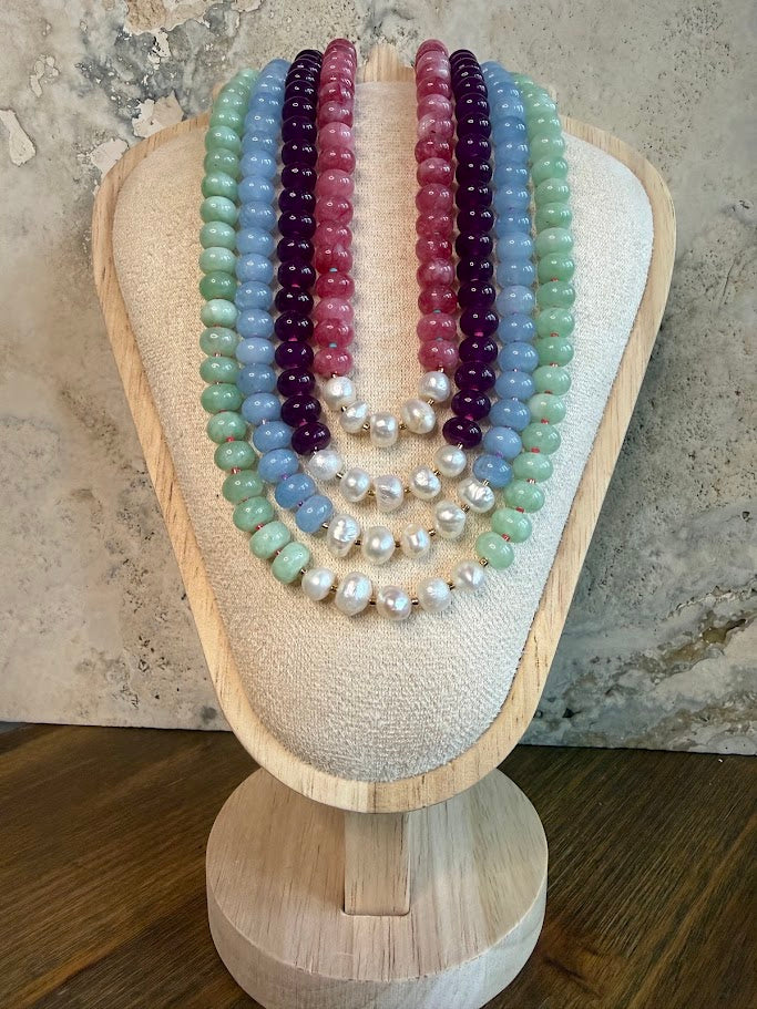 Pearl & Gemstone Jade Rondelle Necklace