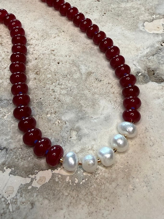 Pearl & Gemstone Jade Rondelle Necklace